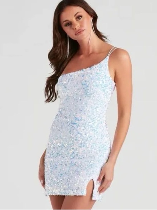 Windsor Dresses & Skirts - Windsor Ice Blue Sequin Spaghetti Strap Mini Dress